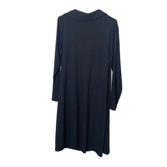 J Jill Wearever Dress Women’s 1X Solid Black Faux Wrap Draped Stretchy Collared - Picture 2 of 6